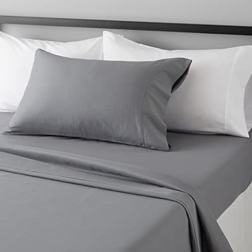 Amazon Basics Lightweight Super Soft Easy Care Microfiber 3-Piece Bed Sheet Set With 14-inch Deep Pockets, Twin XL, Dark Gray, Solid