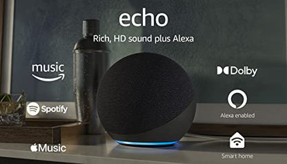 Echo (4th Gen) | Charcoal with Sengled Bluetooth bulb | Alexa smart home starter kit