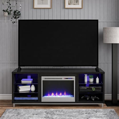 Ameriwood Home Lumina Fireplace Stand, TVs up to 70", Black Oak