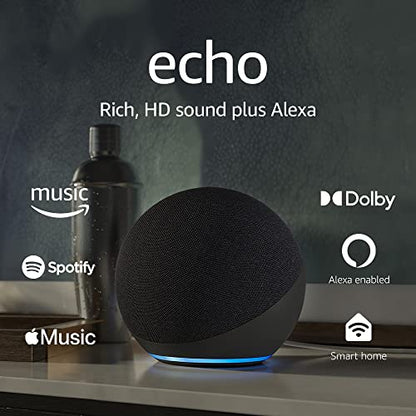 Echo (4th Gen) | Charcoal with Sengled Bluetooth bulb | Alexa smart home starter kit