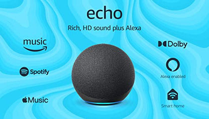 Echo (4th Gen) | Charcoal with Sengled Bluetooth bulb | Alexa smart home starter kit