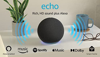 Echo (4th Gen) | Charcoal with Sengled Bluetooth bulb | Alexa smart home starter kit