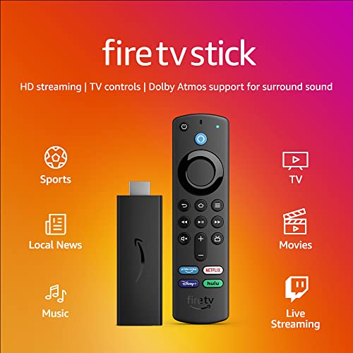 Amazon Fire TV Stick, HD, sharp picture quality, fast streaming, free & live TV, Alexa Voice Remote with TV controls