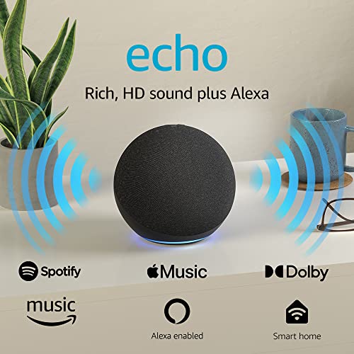 Echo (4th Gen) | Charcoal with Sengled Bluetooth bulb | Alexa smart home starter kit