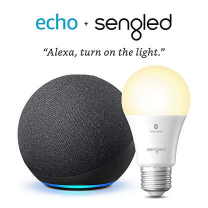 Echo (4th Gen) | Charcoal with Sengled Bluetooth bulb | Alexa smart home starter kit