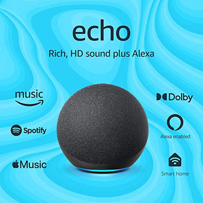 Echo (4th Gen) | Charcoal with Sengled Bluetooth bulb | Alexa smart home starter kit