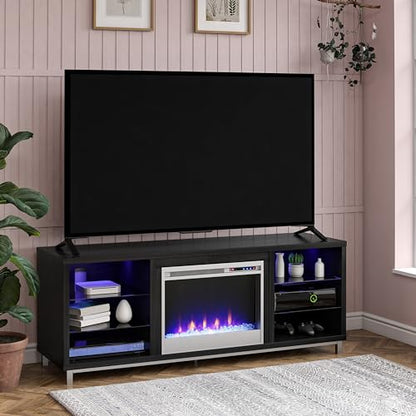 Ameriwood Home Lumina Fireplace Stand, TVs up to 70", Black Oak