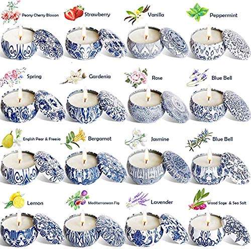 JHENG Set of 16 Small Scented Candles Soy Wax Aromatherapy Candles 2.5 OZ Portable Tin Candles with Lid, Relaxation Gifts Basket for Mother, Women, Friends and Coworkers