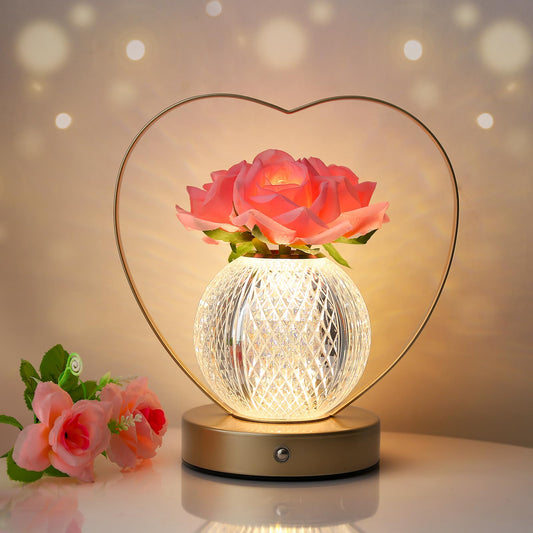 AMWGIMI Gifts for Mom,Rose Flower Lamp,Rechargeable Cordless Touch Lamp,3-Colour Infinitely Dimming Battery Powered Small Lamp,Unique Gifts for Valentine,Mothers,Xmas,Birthday