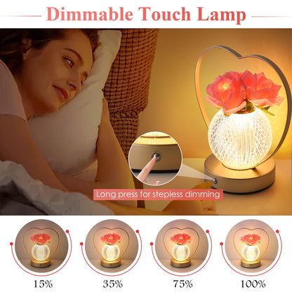 AMWGIMI Gifts for Mom,Rose Flower Lamp,Rechargeable Cordless Touch Lamp,3-Colour Infinitely Dimming Battery Powered Small Lamp,Unique Gifts for Valentine,Mothers,Xmas,Birthday