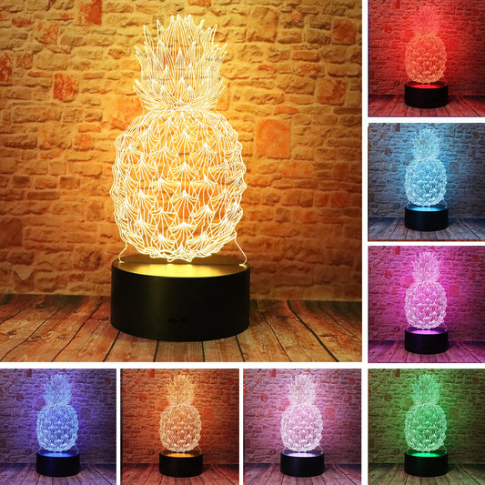 Cute Pineapple Light 3D LED Bedroom Decor Sleep Table Lamp with Remote 7 Colors Acrylic Visual Rquite Ananas Night Light Birthday Christmas Gifts for Kids