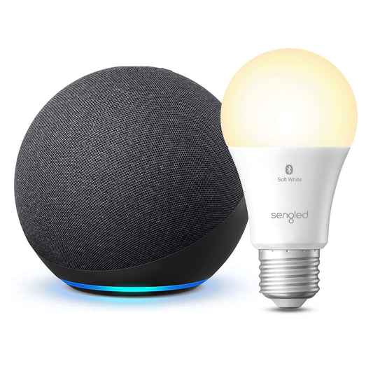 Echo (4th Gen) | Charcoal with Sengled Bluetooth bulb | Alexa smart home starter kit