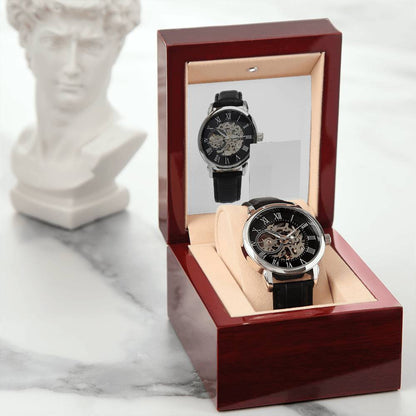 Father's Day Gift - Openwork Watch in mahogany style luxury giftbox w/ LED