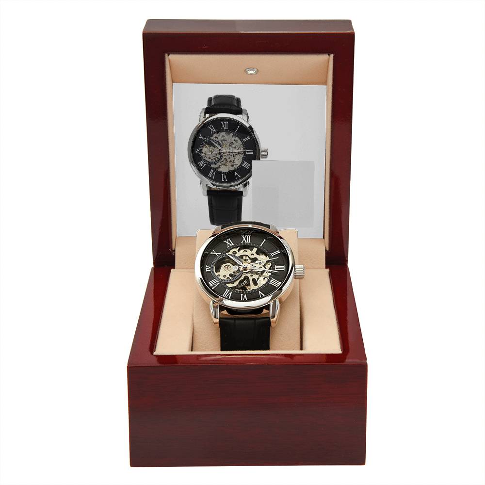 Father's Day Gift - Openwork Watch in mahogany style luxury giftbox w/ LED