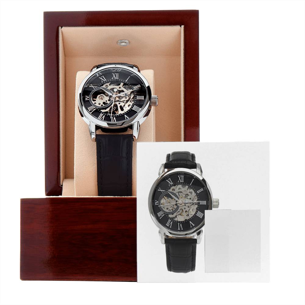 Father's Day Gift - Openwork Watch in mahogany style luxury giftbox w/ LED