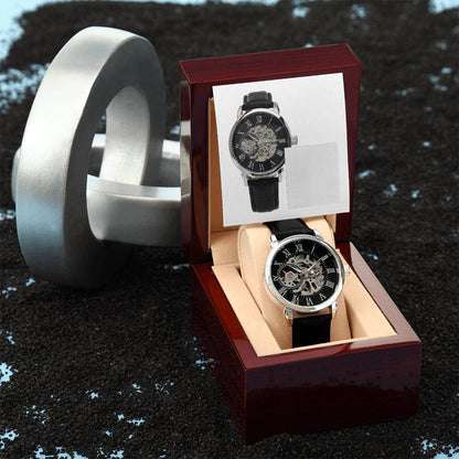 Father's Day Gift - Openwork Watch in mahogany style luxury giftbox w/ LED