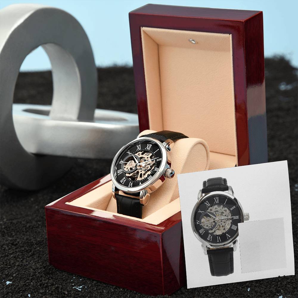 Father's Day Gift - Openwork Watch in mahogany style luxury giftbox w/ LED