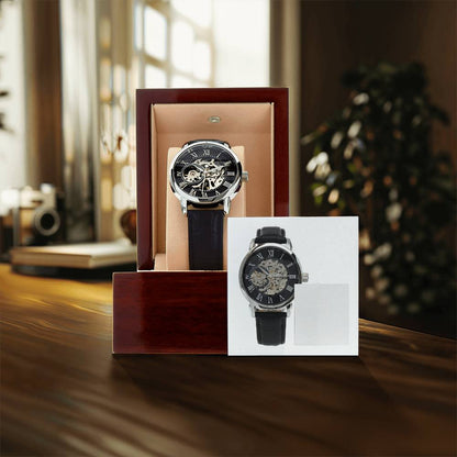 Father's Day Gift - Openwork Watch in mahogany style luxury giftbox w/ LED