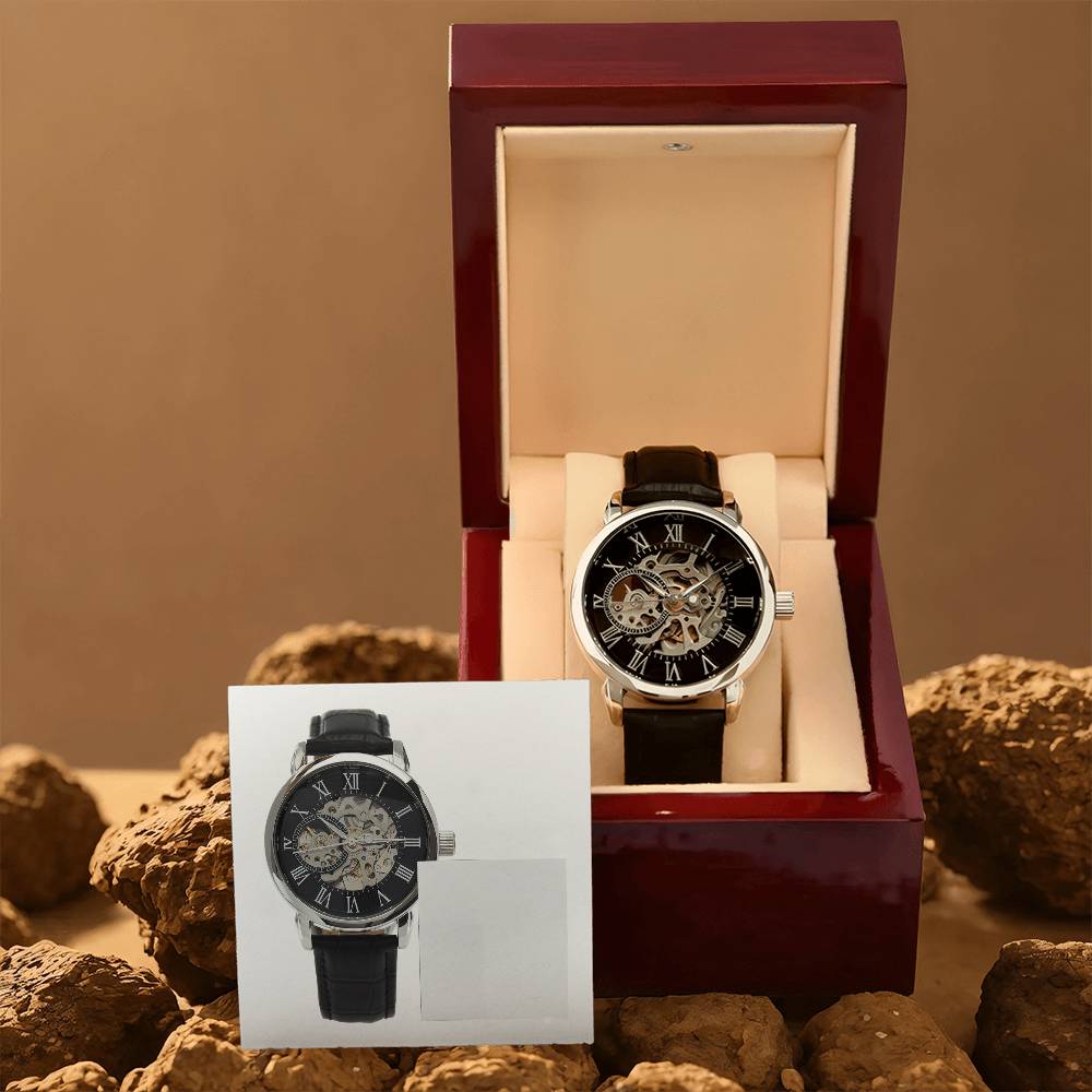 Father's Day Gift - Openwork Watch in mahogany style luxury giftbox w/ LED