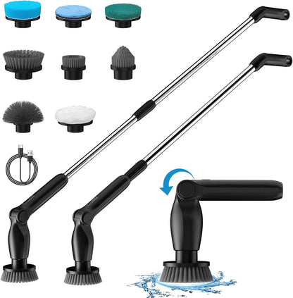 Leebein 2023 Electric Spin Scrubber, Cordless Cleaning Brush with 8 Replaceable Brush Heads, Adjustable Extension Handle, 2 Speeds & Remote Control, Power Cleaning Scrub for Bathroom Floor Tile Car