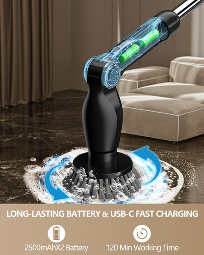 Leebein 2023 Electric Spin Scrubber, Cordless Cleaning Brush with 8 Replaceable Brush Heads, Adjustable Extension Handle, 2 Speeds & Remote Control, Power Cleaning Scrub for Bathroom Floor Tile Car