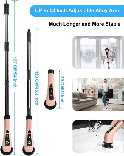 Leebein 2023 Electric Spin Scrubber, Cordless Cleaning Brush with 8 Replaceable Brush Heads, Adjustable Extension Handle, 2 Speeds & Remote Control, Power Cleaning Scrub for Bathroom Floor Tile Car