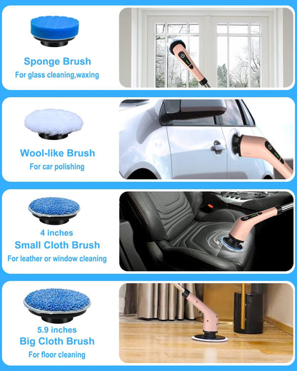 Leebein 2023 Electric Spin Scrubber, Cordless Cleaning Brush with 8 Replaceable Brush Heads, Adjustable Extension Handle, 2 Speeds & Remote Control, Power Cleaning Scrub for Bathroom Floor Tile Car