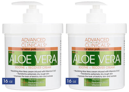 Advanced Clinicals Aloe Vera Lotion for Sun Burn Recovery | After Sun Body Lotion With Vitamin C + Hyaluronic Acid | Damaged Skin Repair Moisturizing Cream | Large 16 Oz