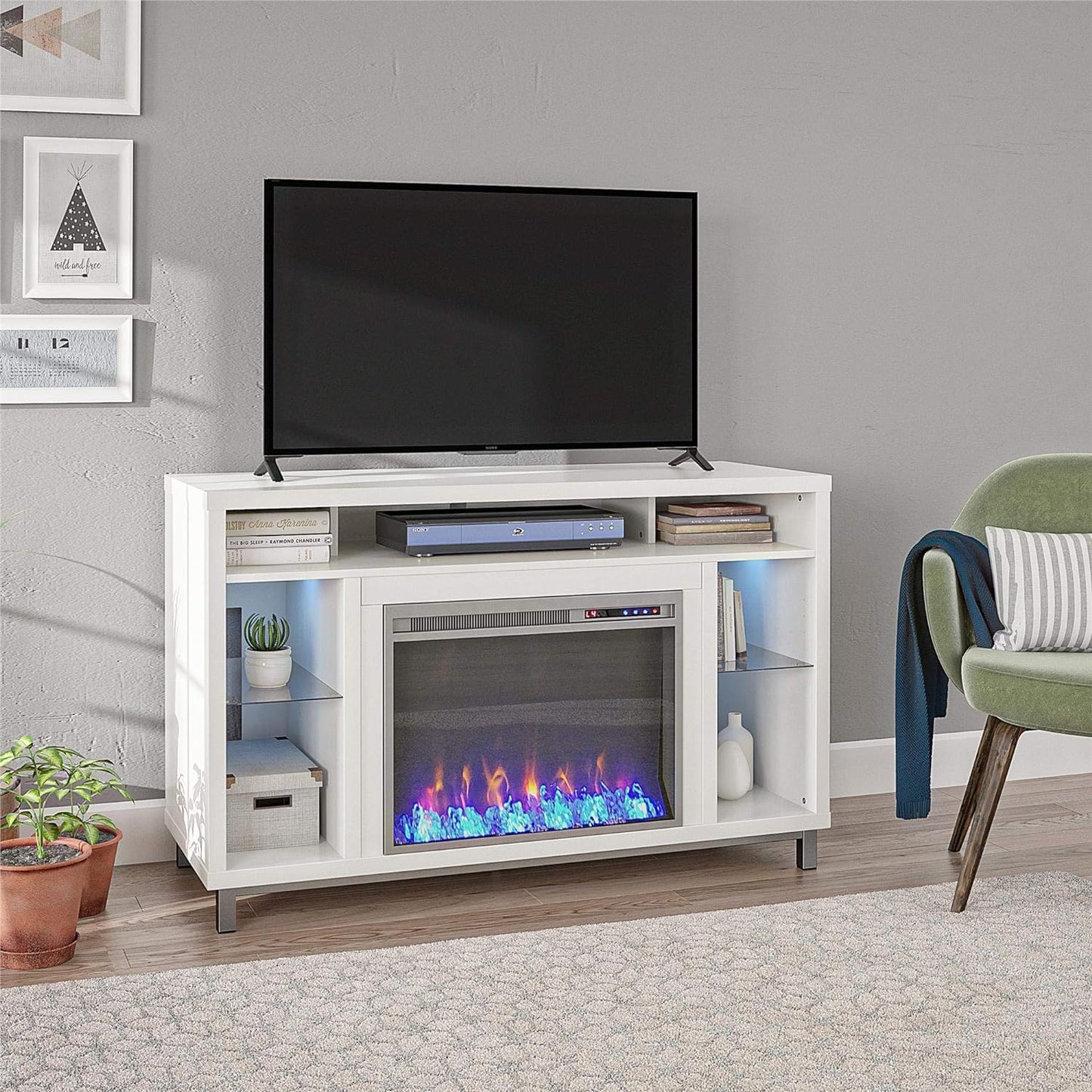 Ameriwood Home Lumina Fireplace TV Stand for TVs up to 70", White